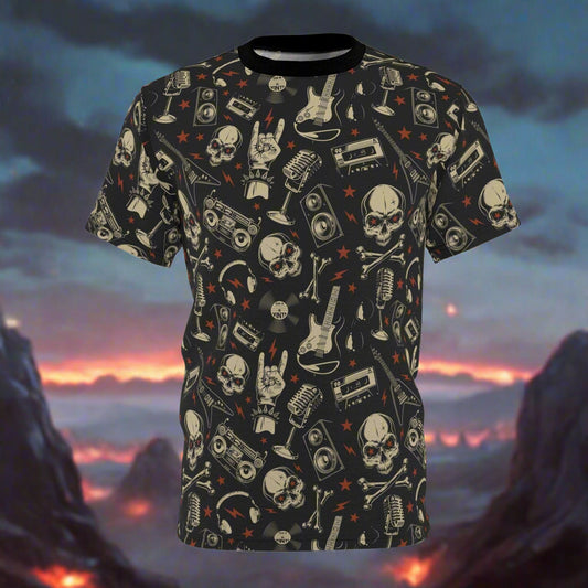 80s Metal Collage' Unisex Cut & Sew Tee (AOP) - Lizard Vigilante