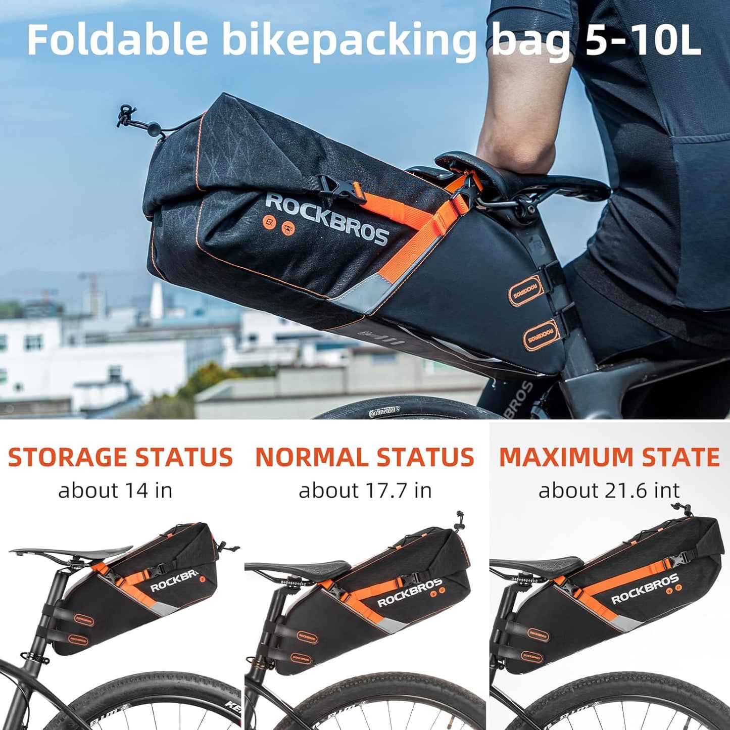 ROCKBROS 10L Waterproof Bike Saddle Bag Large Capacity Easy Install