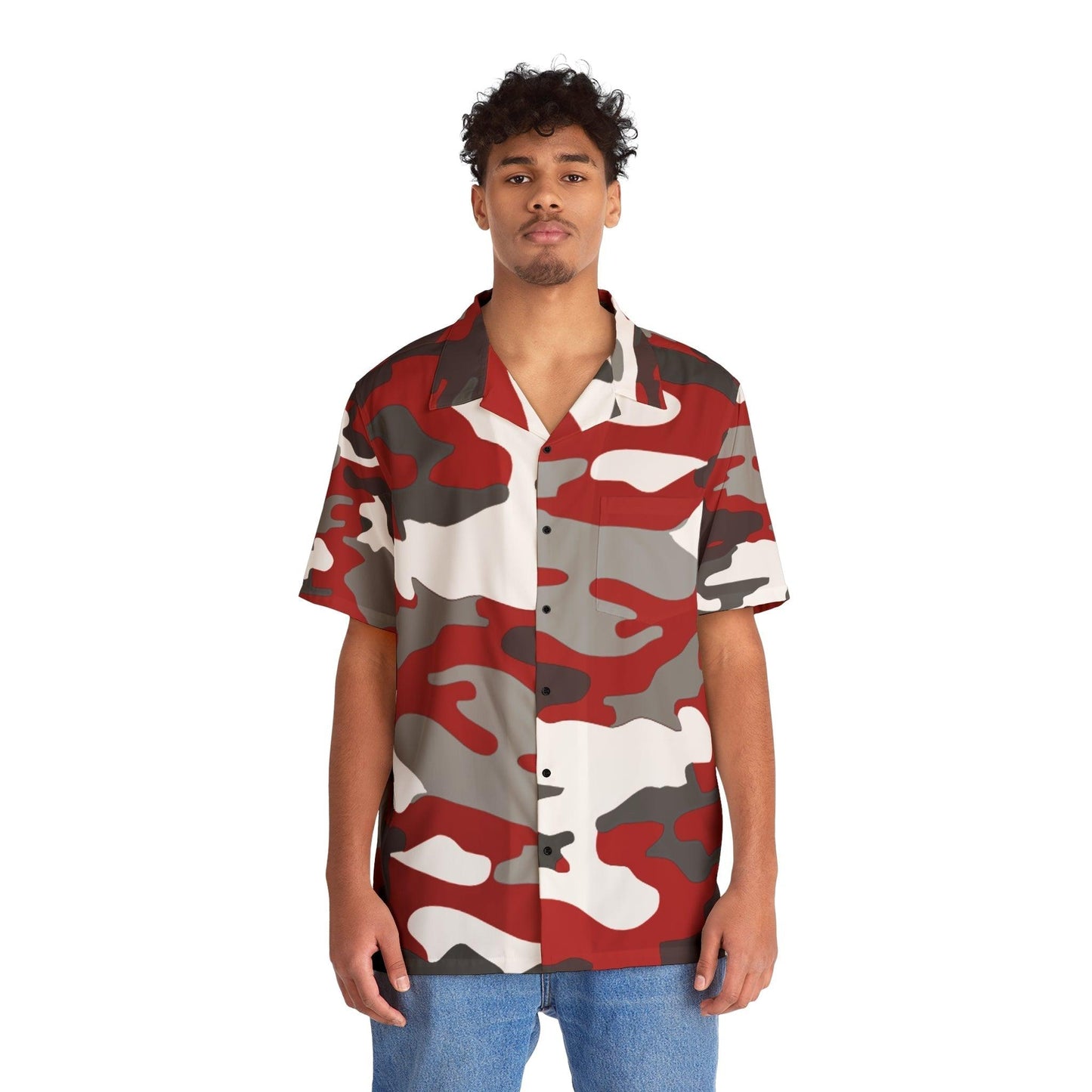 Red Black White Camo Men's Hawaiian Shirt - Lizard Vigilante