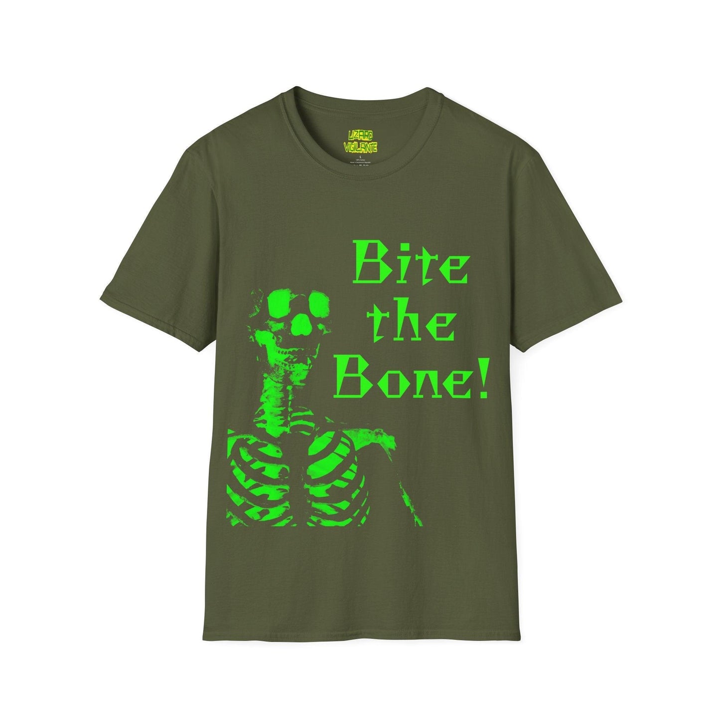 Bite the Bone! Skeleton Unisex Softstyle T-Shirt - Lizard Vigilante