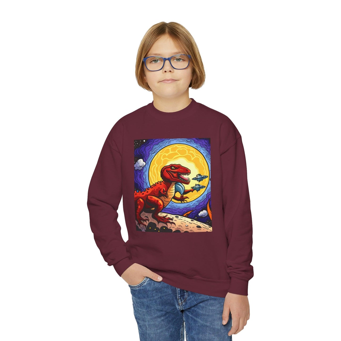 Space Rex Youth Crewneck Sweatshirt - Lizard Vigilante