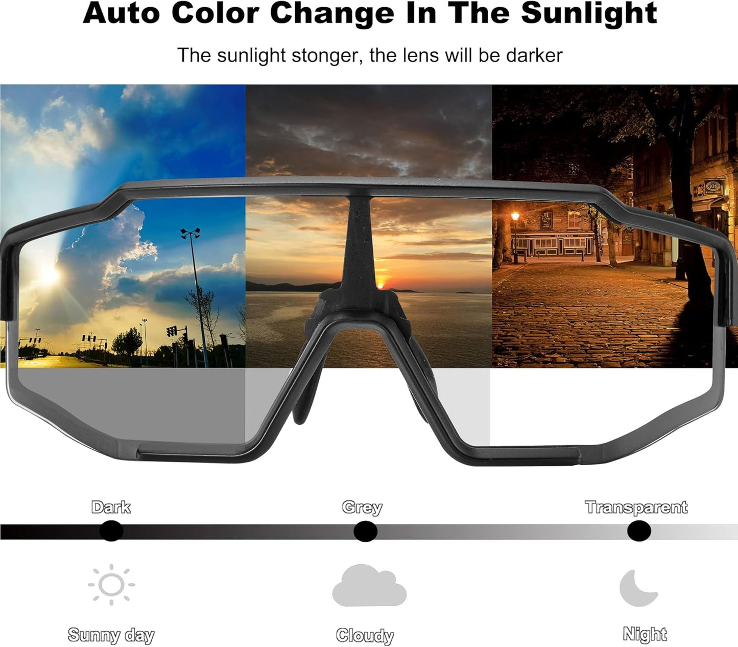 ROCKBROS Photochromic Cycling Sunglasses UV Protection Windproof Lightweight
