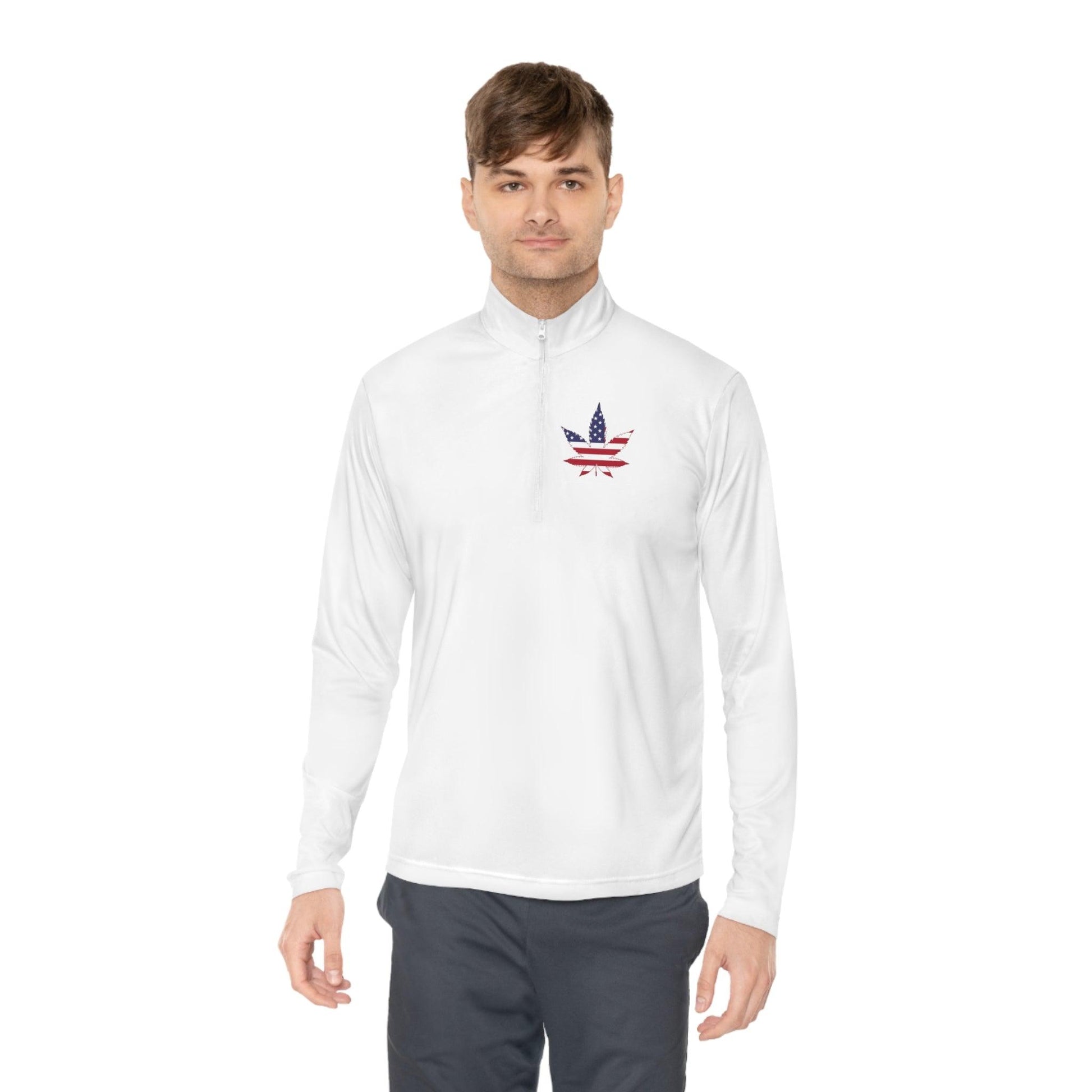 American Flag Pot Leaf Unisex Quarter-Zip Pullover - Lizard Vigilante