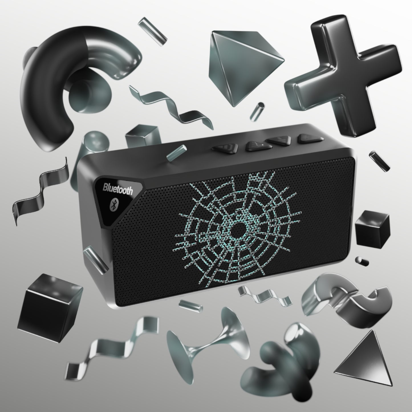 Bluetooth Speaker with Teal Geometric Burst Design