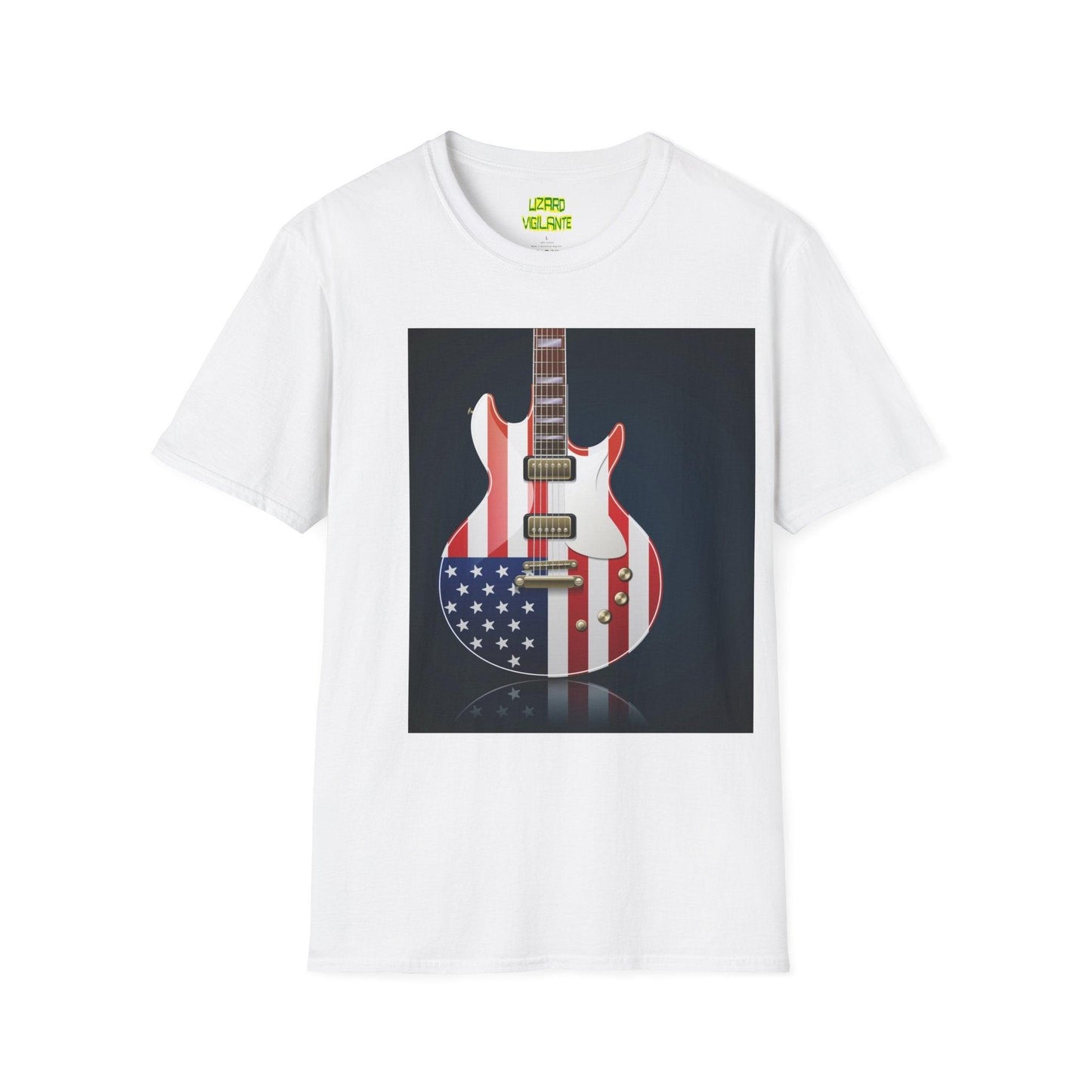 US Flag Electric Guitar Unisex Softstyle T-Shirt - Lizard Vigilante