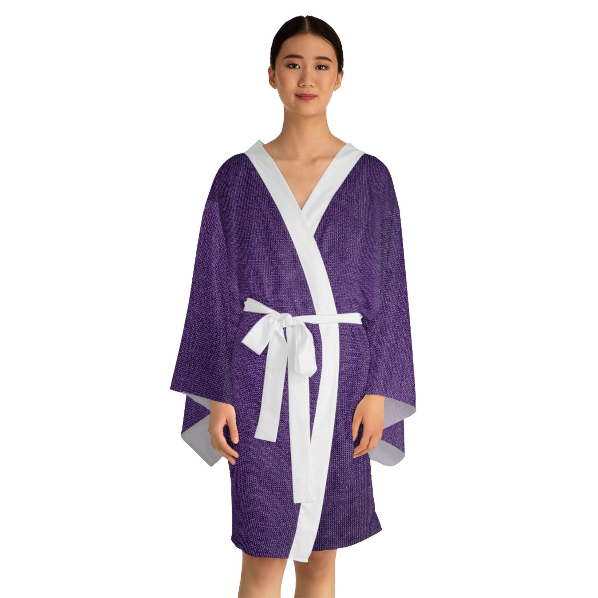 Faux Purple Silk Long Sleeve Kimono Robe - Lizard Vigilante