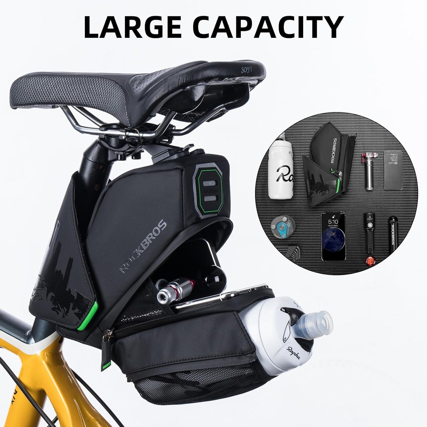 ROCKBROS Waterproof Bike Saddle Bag with Water Bottle Holder