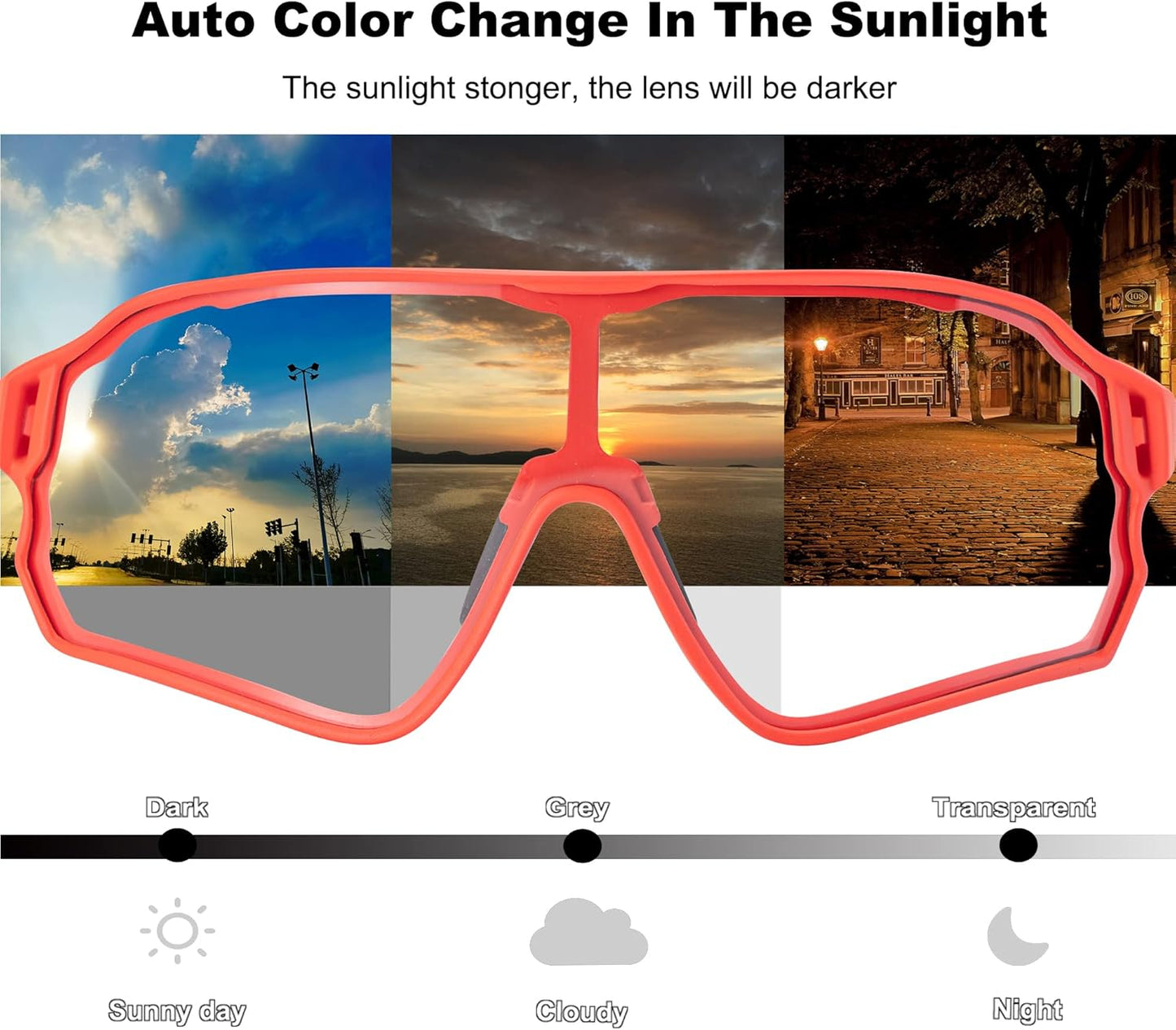 ROCKBROS Photochromic Cycling Sunglasses UV Protection Windproof Lightweight