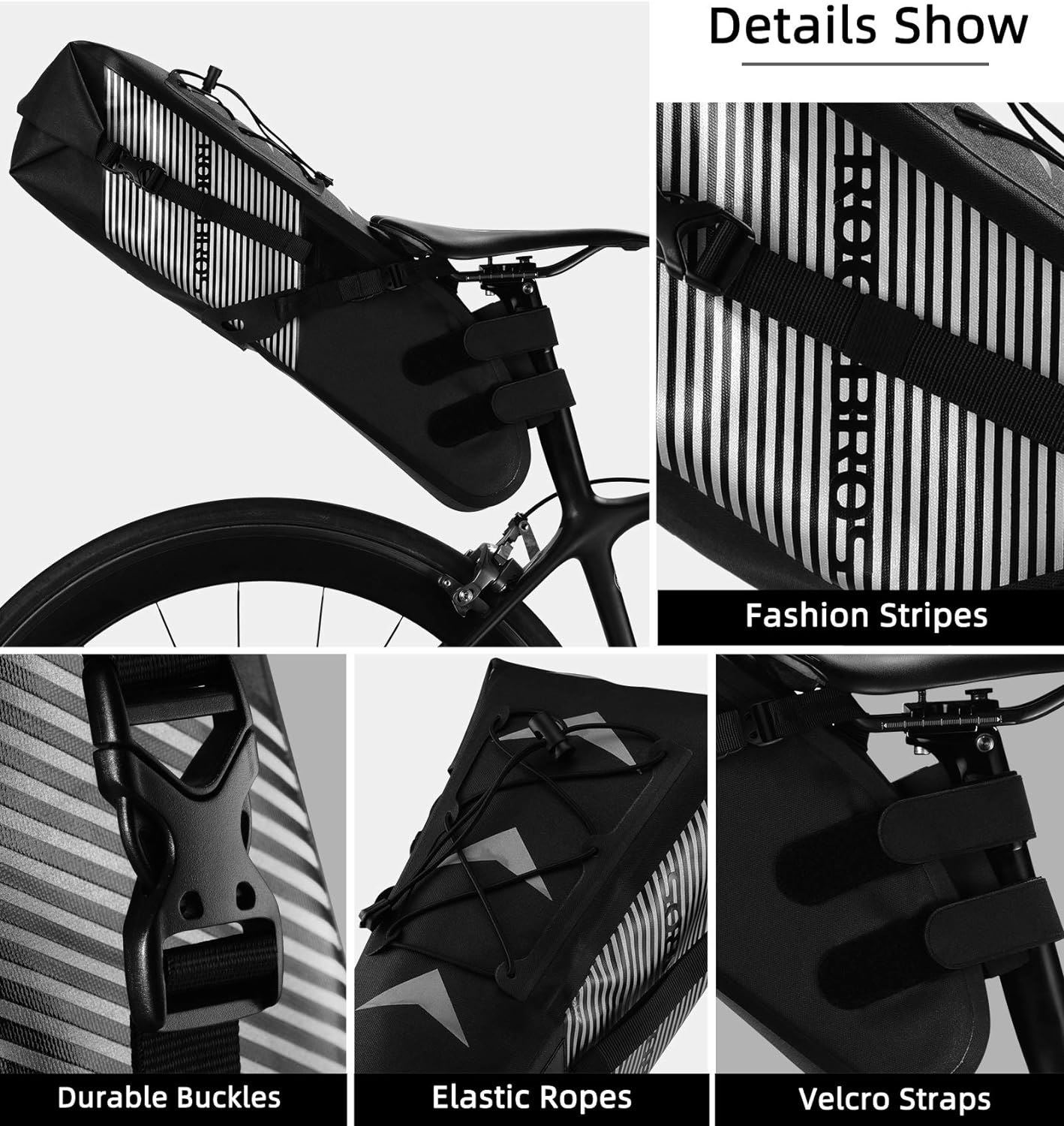 ROCKBROS Waterproof Bikepacking Saddle Bag 14L Adjustable Capacity Easy Install