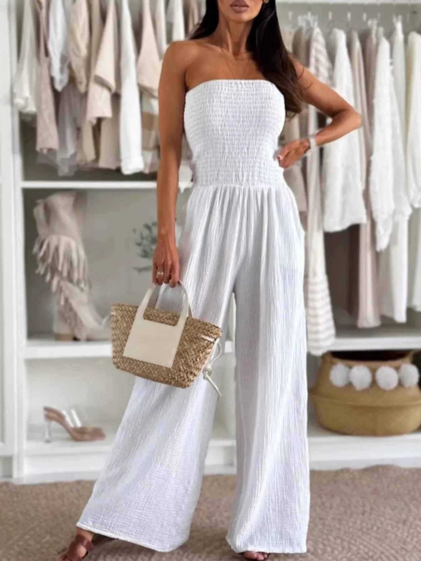 Smocked Tube : Wide-Leg Jumpsuit