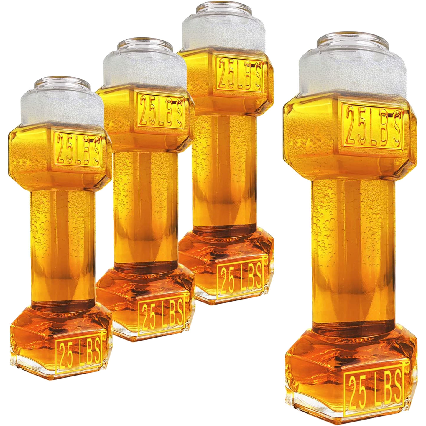 The Wine Savant Set of 4, Dumbbell Beer & Whiskey Glasses, Giant Lifting Beers 26oz Glass | Large Weightlifting to Scale Funny Beer Mug | For Men & Women Cool Beer Glasses Perfect, Gifts for Dad