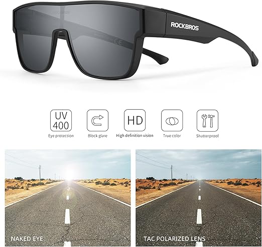 ROCKBROS Polarized Fit Over Glasses UV400 Sunglasses Wrap Around for Men Women