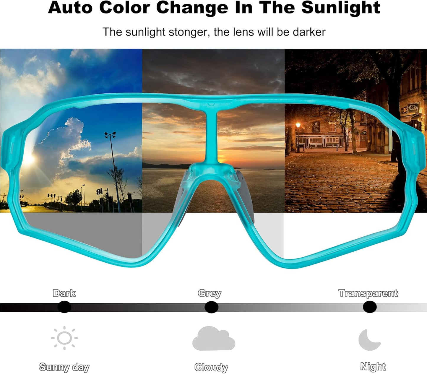 ROCKBROS Photochromic Cycling Sunglasses UV Protection Windproof Lightweight