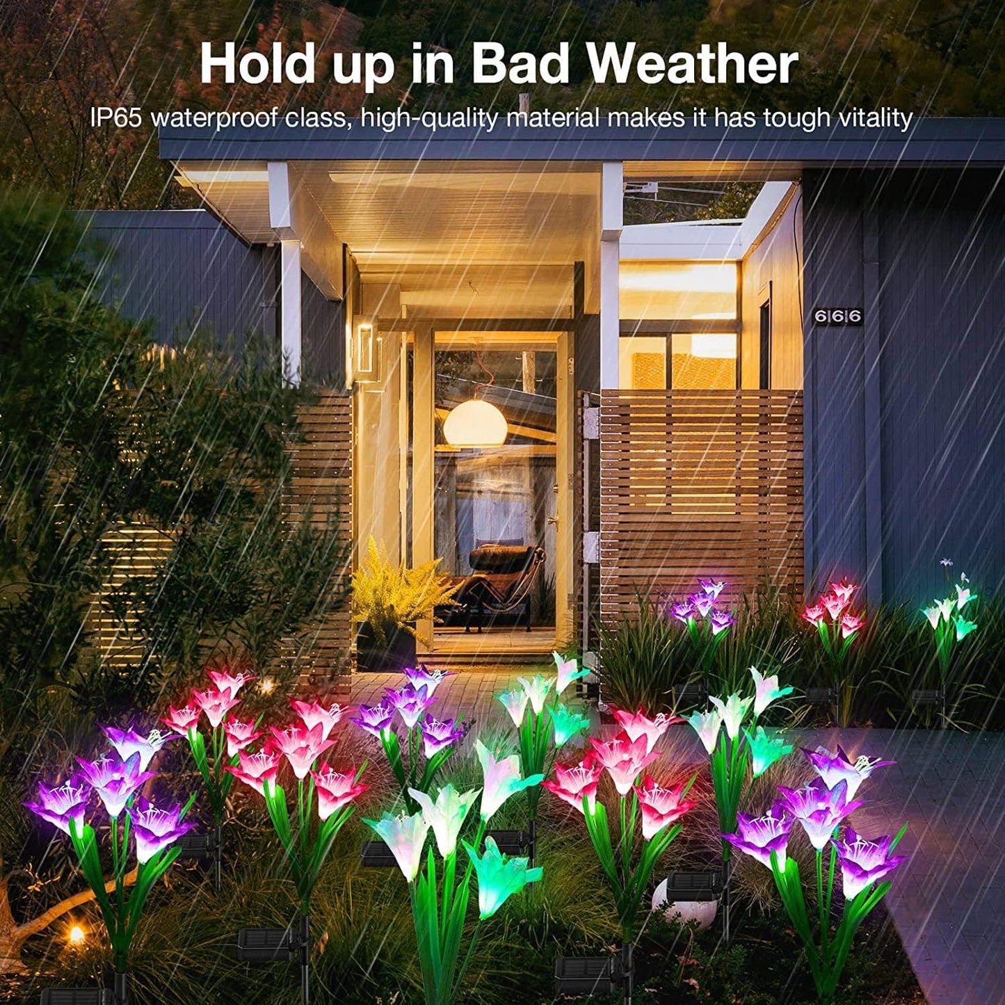 4-Pack Solar Powered Garden Flowers with Lights - Waterproof, Easy Install, No Wiring Needed