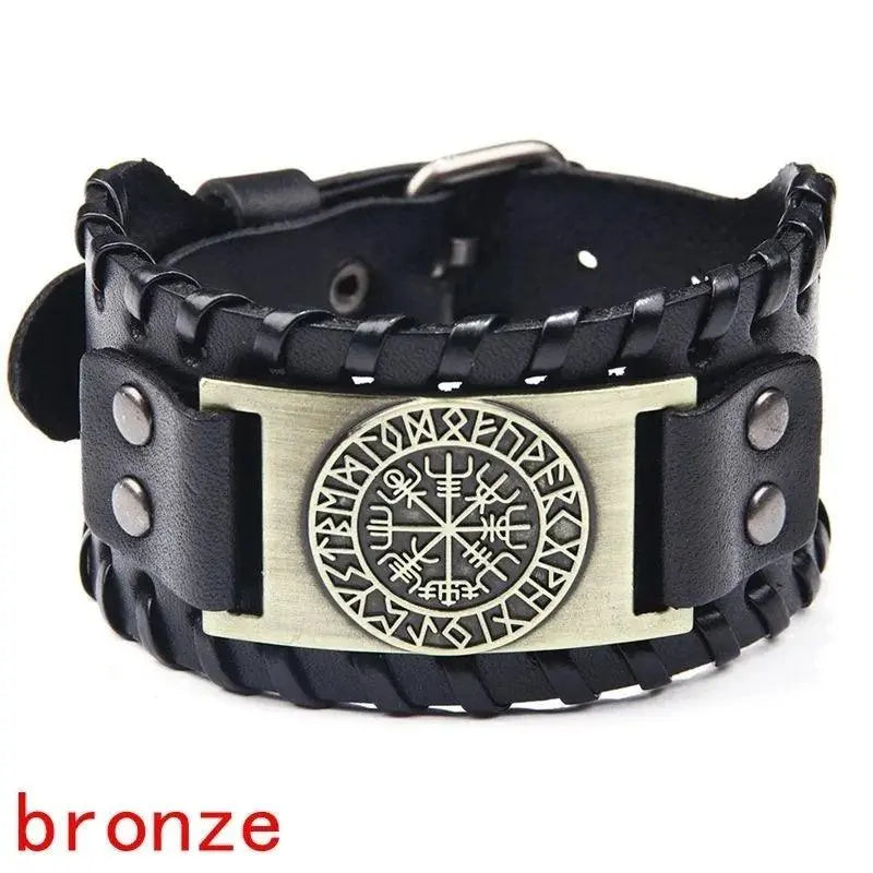 New Trendy Wide Leather Pirate Compass Bracelet Men's Bracelet Fashion Metal Compass Pattern Bracelet Accessories Party Jewelry - Premium Accessories from Lizard Vigilante - Just $17.99! Shop now at Lizard Vigilante