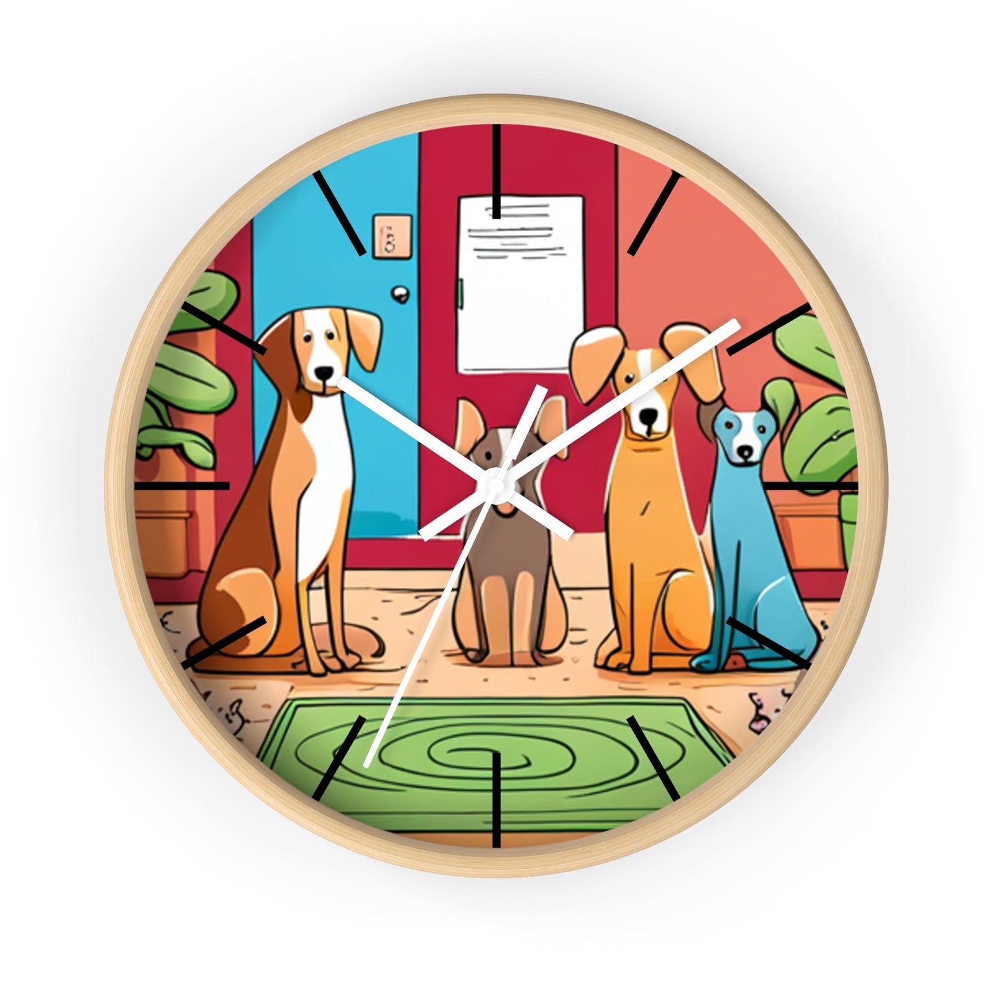 Wall Clock Featuring A Family of Illustrated Dogs - Lizard Vigilante