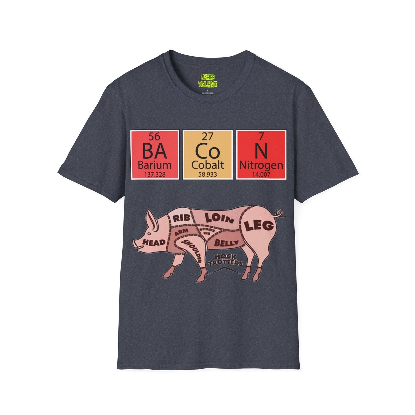 Funny BACON Pig Anatomy Unisex Softstyle T-Shirt - Lizard Vigilante