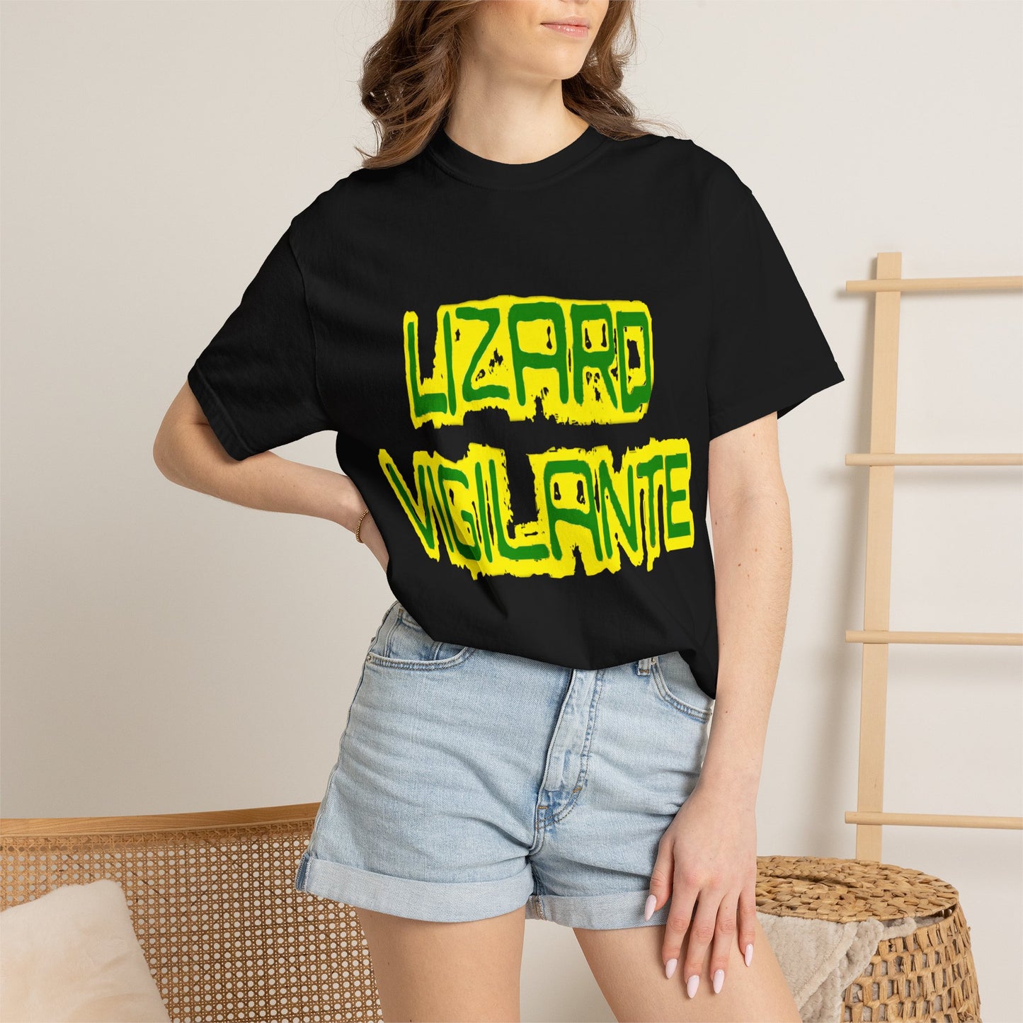 Lizard Vigilante Graphic T-Shirt — Bold Green & Yellow Streetwear Tee