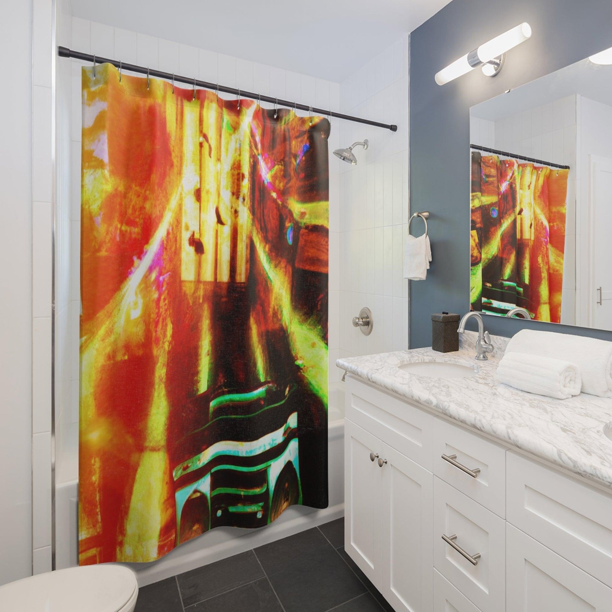 Prison BoomBox Light Burst Shower Curtains - Lizard Vigilante