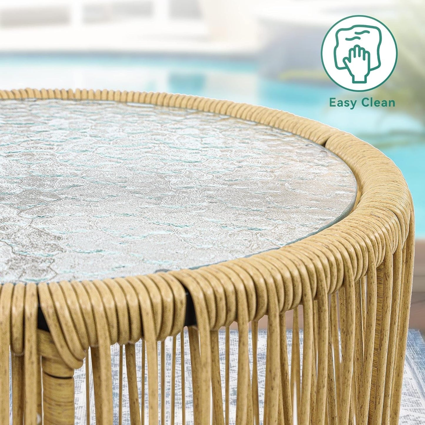 3-Piece Outdoor Patio Furniture Wicker Bistro Set, All-Weather Rattan Conversation Chairs for Backyard, Balcony and Deck with Soft Cushions, Glass Side Table (Light Brown+Navy Blue)