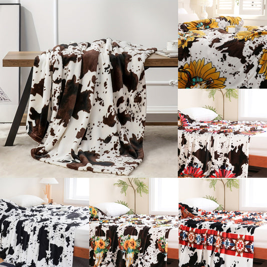 1pc Soft and Warm Cow Print Blanket - Lightweight Plush Flannel Fleece Throw for Sofa, Couch, Bed - Home Decorative Gift for All Seasons