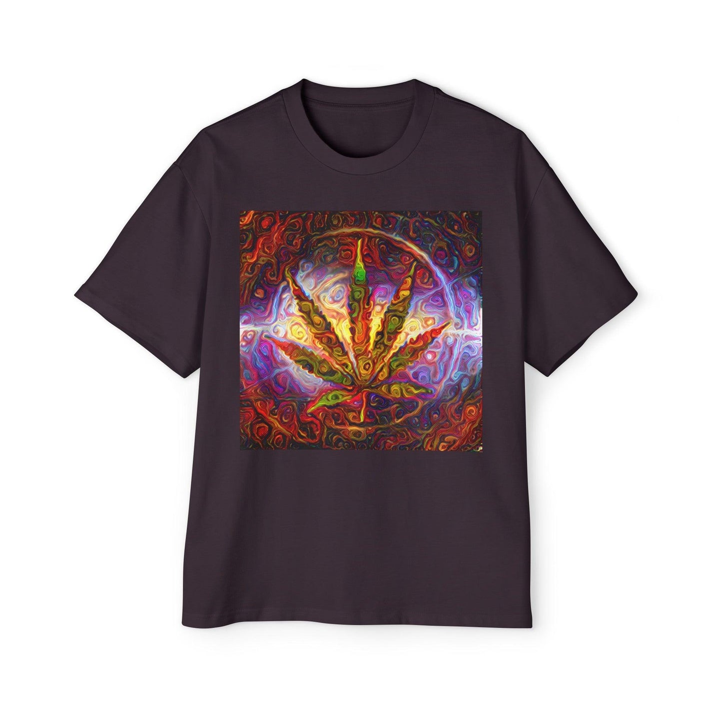 Psychedelic Pot Leaf Men's Heavy Oversized Tee - Lizard Vigilante