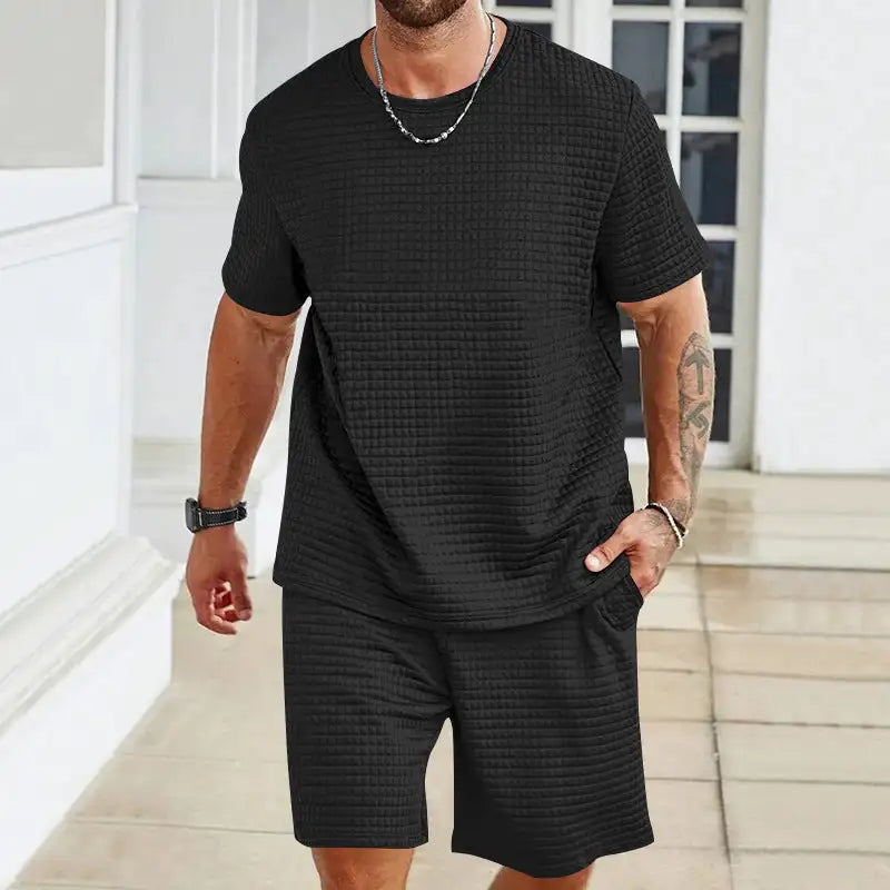 Sports Casual Suit Solid Color Round Neck T-shirt Shorts