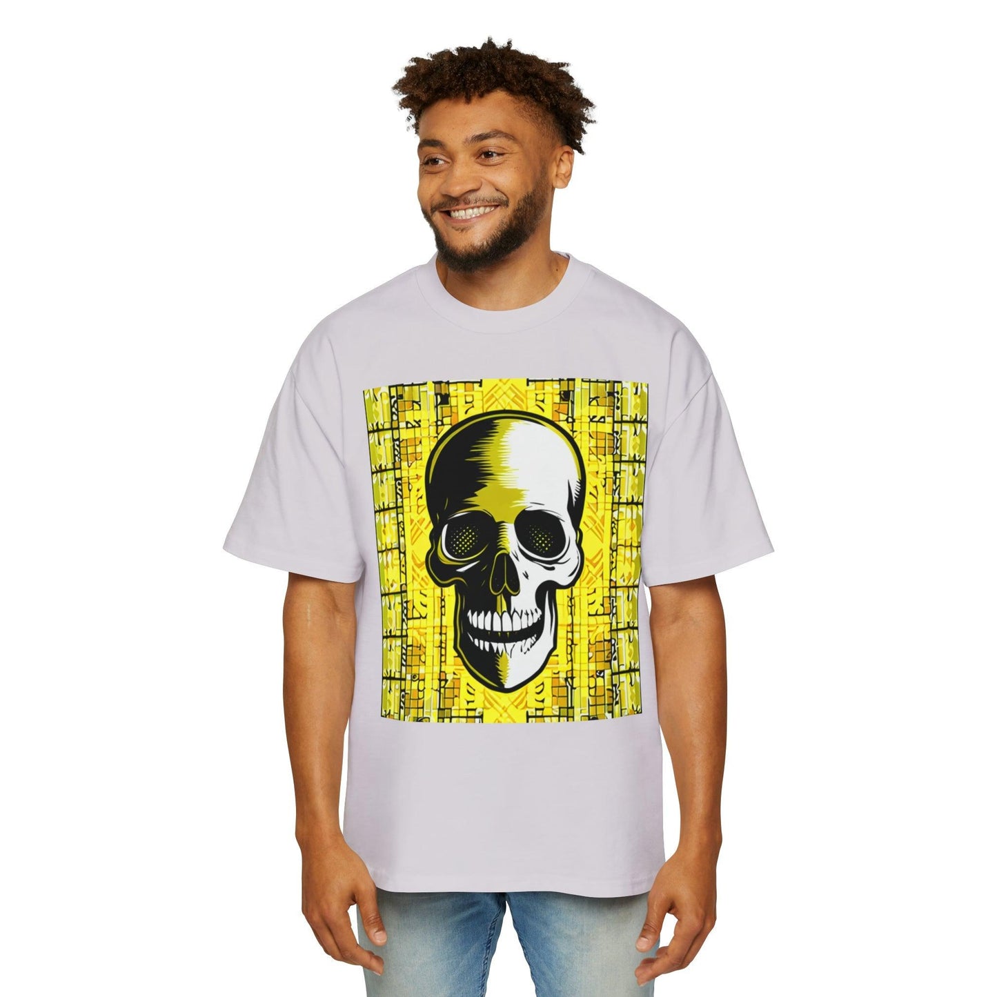 Goldgrid Skull Men's Heavy Oversized Tee - Lizard Vigilante