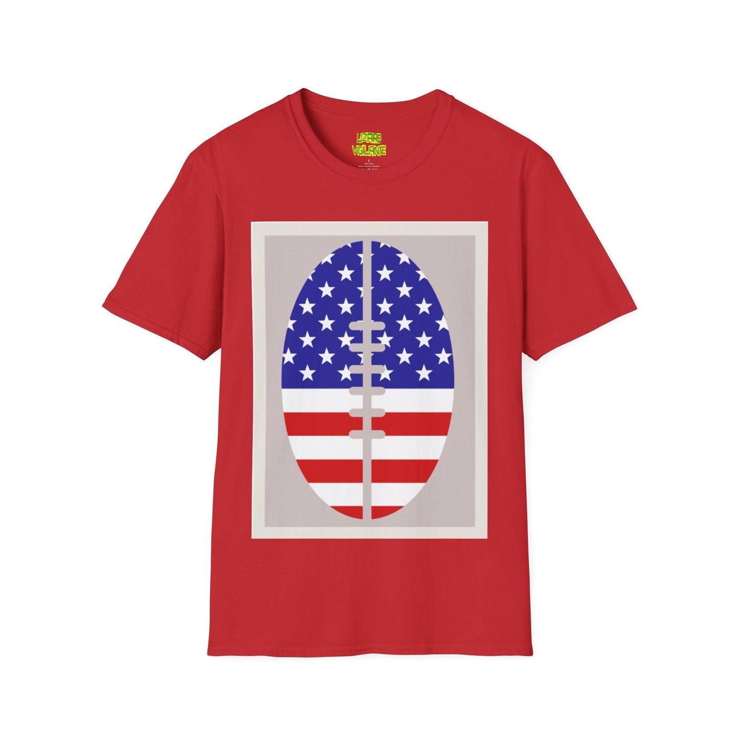 Patriotic American Football Unisex Softstyle T-Shirt - Lizard Vigilante