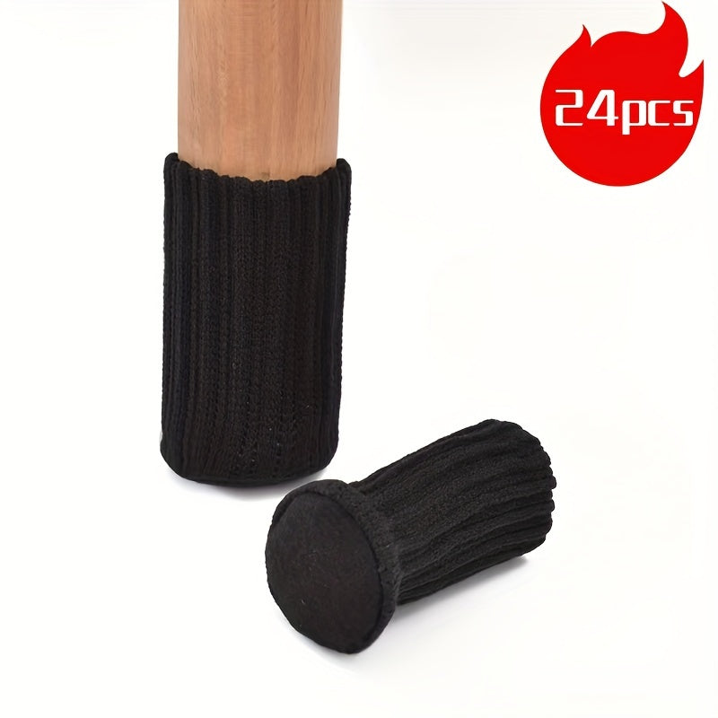 24pcs Cloth Table And Chair Leg Socks Woolen High Elastic Floor Protectors Non Slip Chair Leg Feet Socks Covers Furniture Caps Set, Fit Diameter From, Knitted Furniture Pads