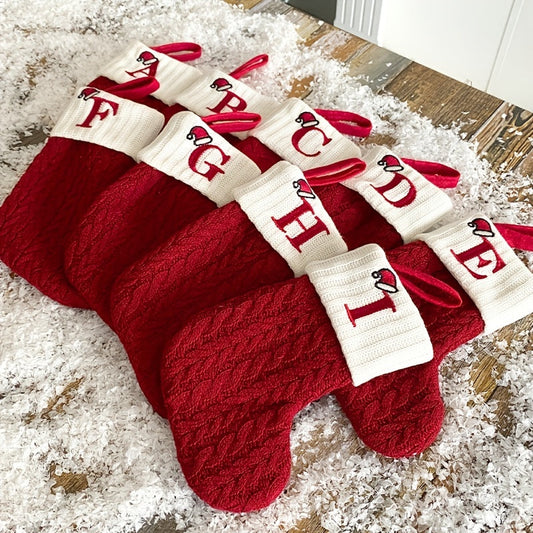 1pc Knitted Christmas Socks Stocking Gift Bag - Embroidered Alphabet, Candy Design, Scene Decor, Room Decor, Home Decor, Holiday Party Decor, Festive Gift Idea for Family and Friends