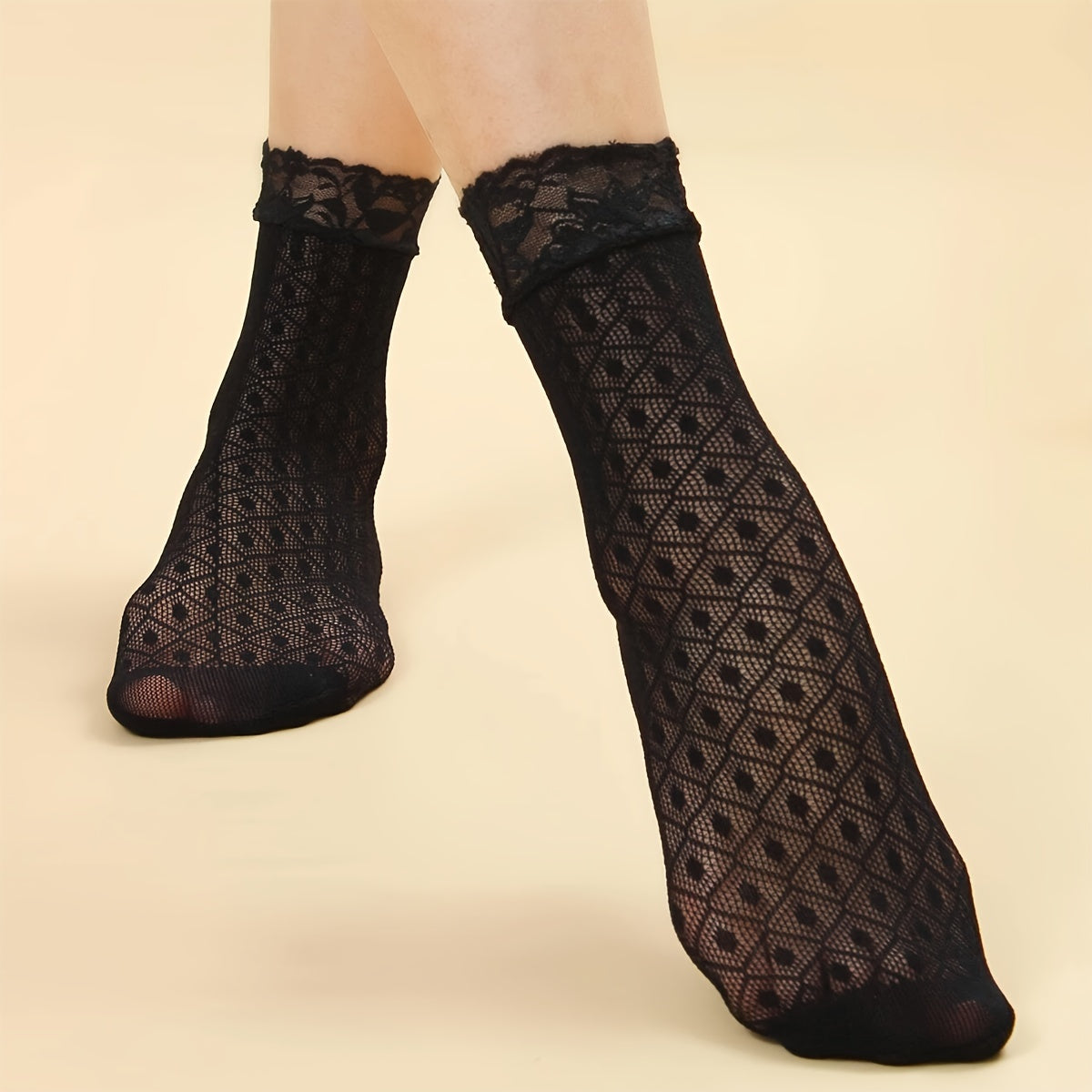 5 Pairs Fashion Thin Floral Lace Socks, Comfy & Breathable Short Socks, Women's Stockings & Hosiery