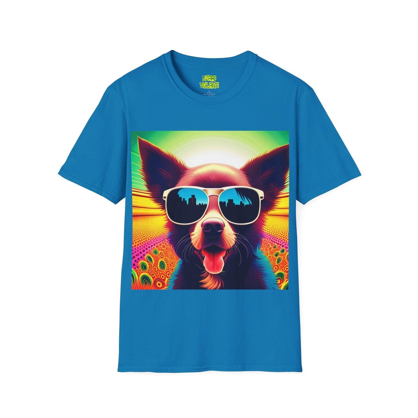 Puppy With Shades Trippy Unisex Softstyle Psychedelic T-Shirt - Lizard Vigilante