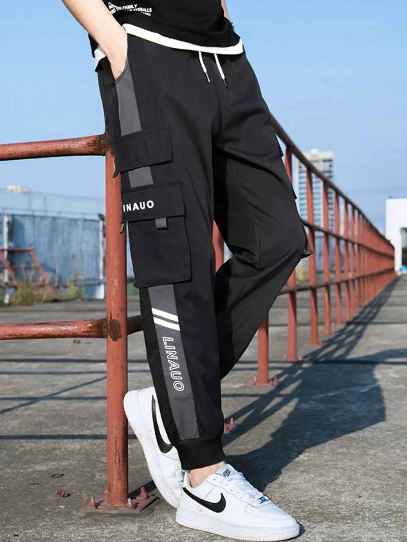 Men's Plus Size Casual Cargo Pants with Drawstring