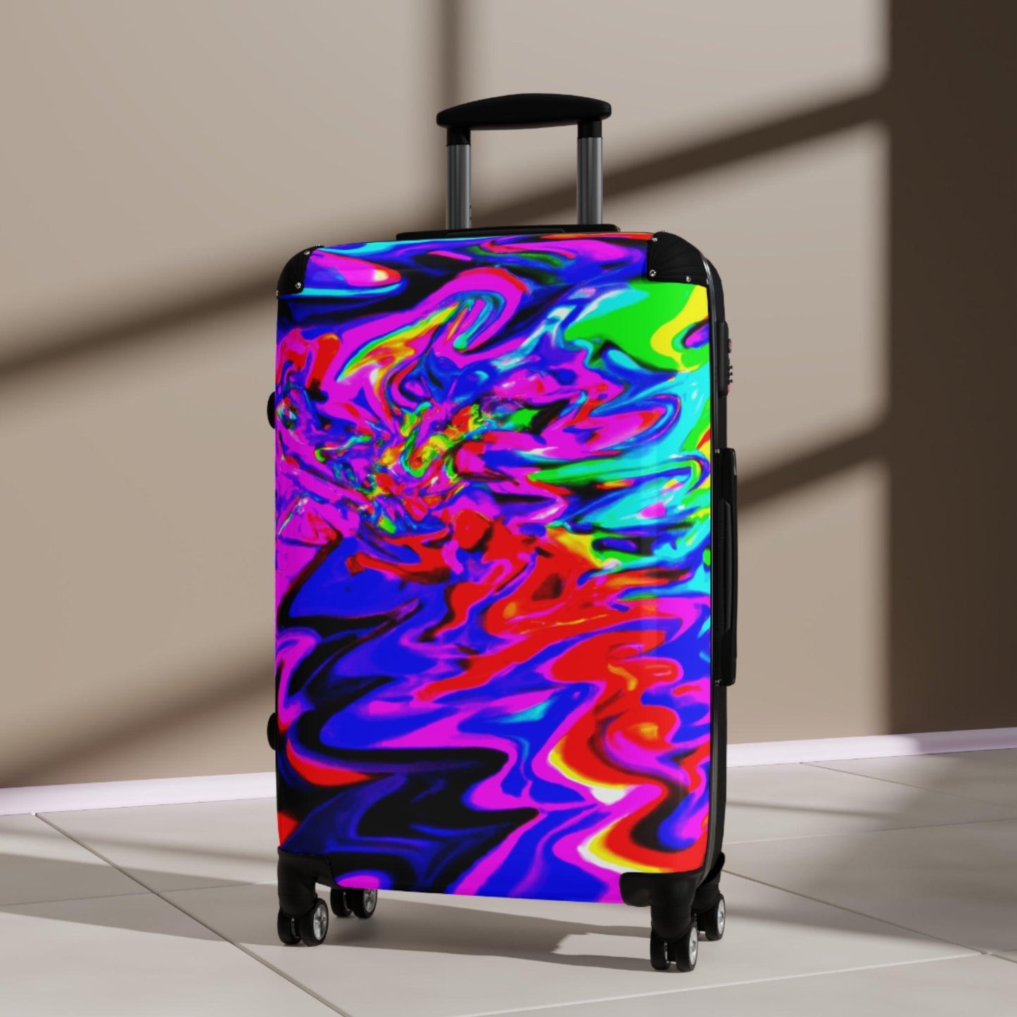 Lizard Vigilante Squiggly Colors Travel Suitcase – 360° Wheel Swivels, Adjustable Handle, Built-in Lock – Available in Small, Medium, and Large - Premium Bags from Printify - Just $219.99! Shop now at Lizard Vigilante