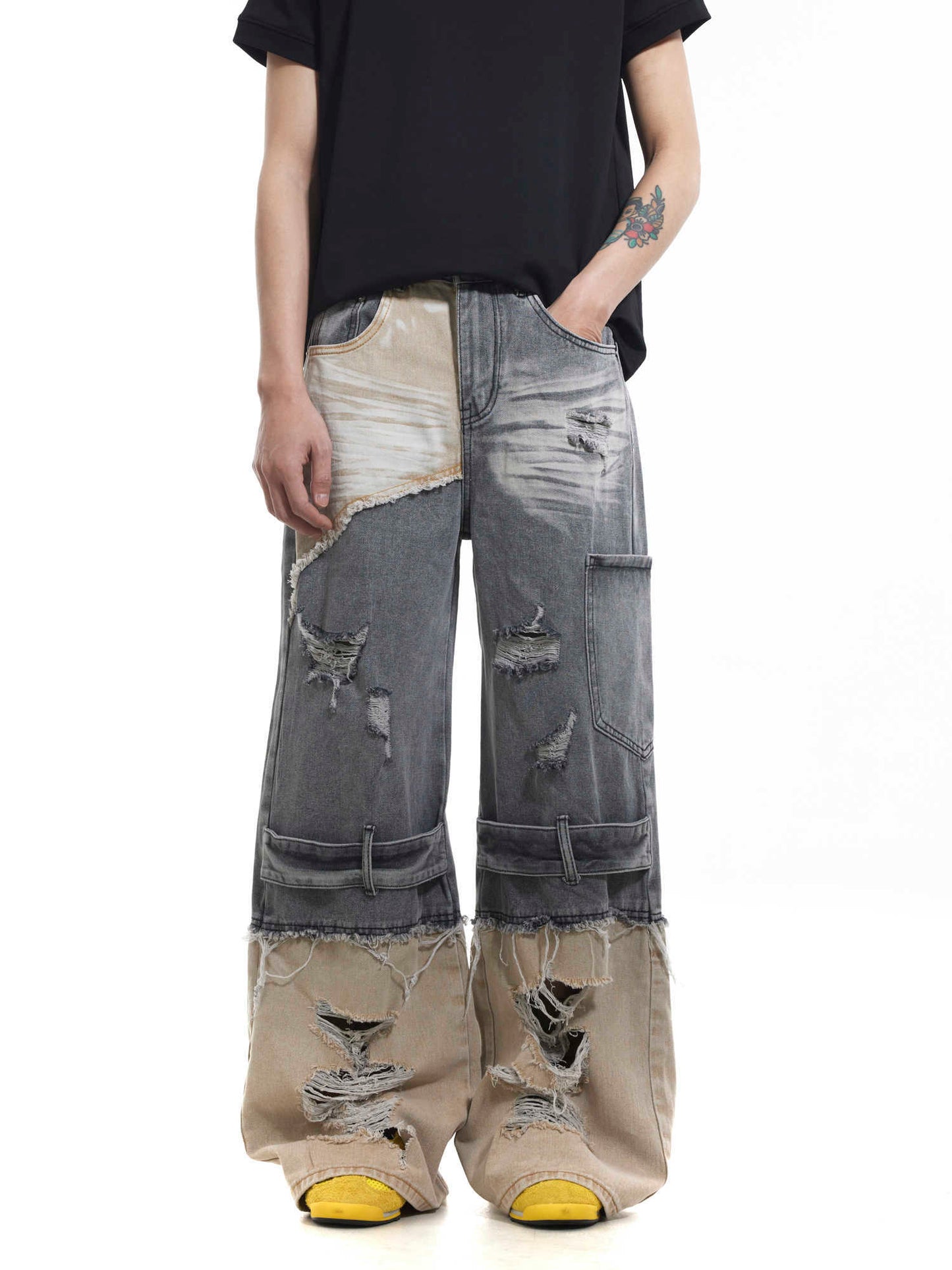 Niche Heavy Industry Washed Damaged Stitching Skinny Jeans