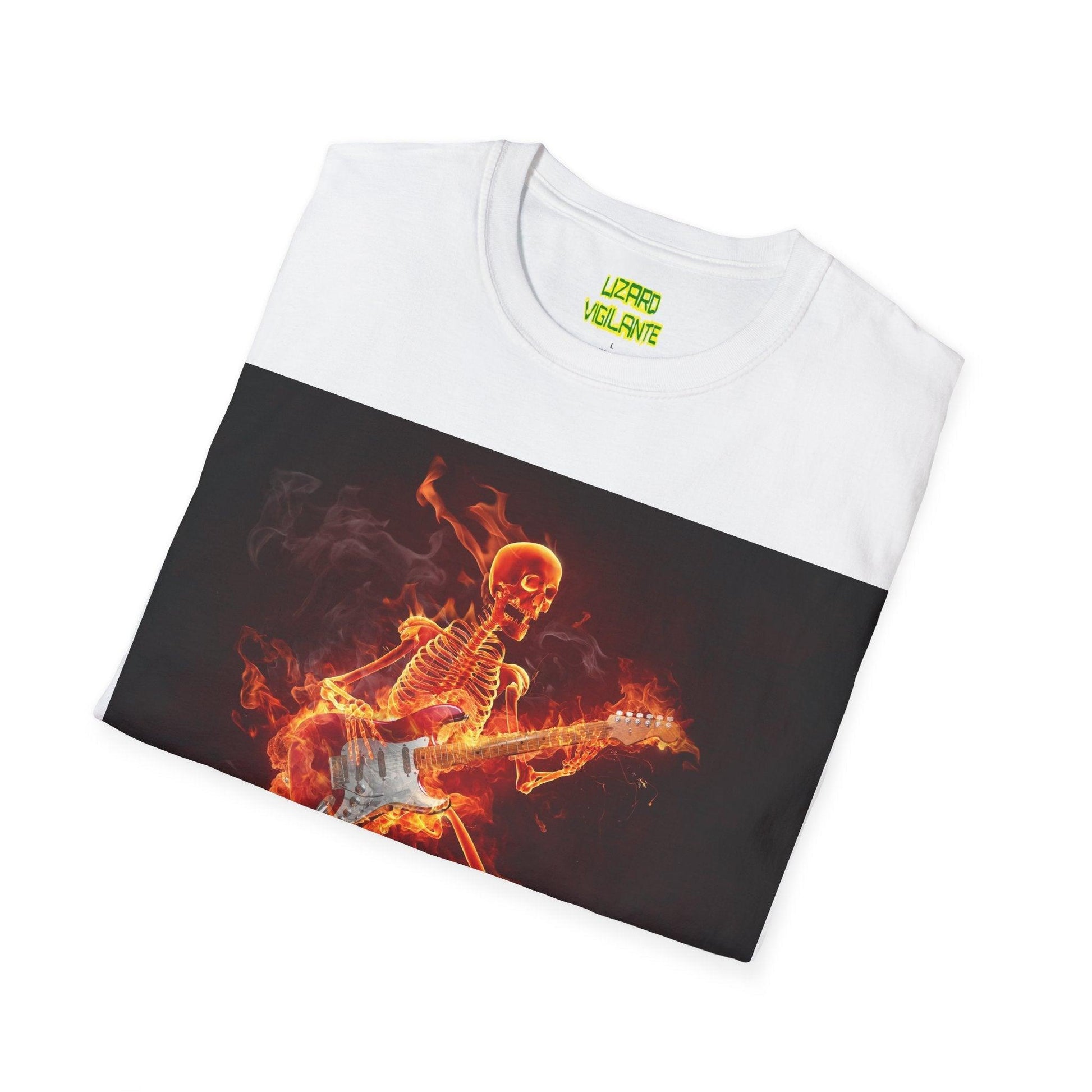 Fiery Guitarist Unisex Softstyle T-Shirt - Lizard Vigilante