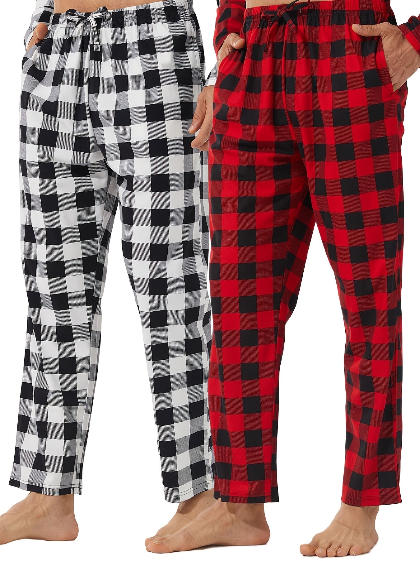 LANBAOSI Men's Plaid Print Sleep Pants – 2/3-Pack Casual Drawstring Waist Lounge Pants, Slight Stretch, Knit Fabric Regular Fit for Spring/Fall - Premium pajama pants from Lizard Vigilante - Just $32.99! Shop now at Lizard Vigilante