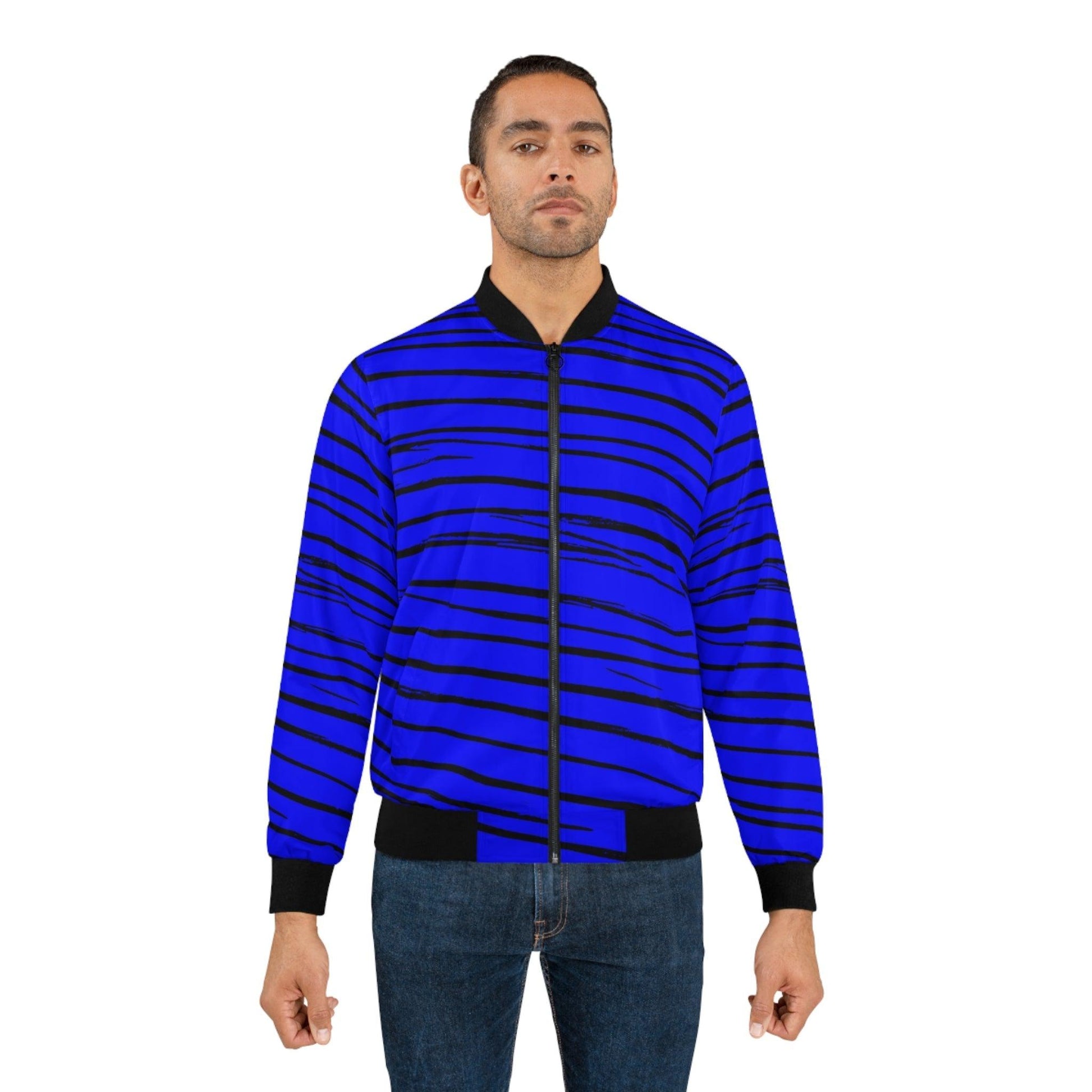 Black & Blue Strips Men's Bomber Jacket - Lizard Vigilante