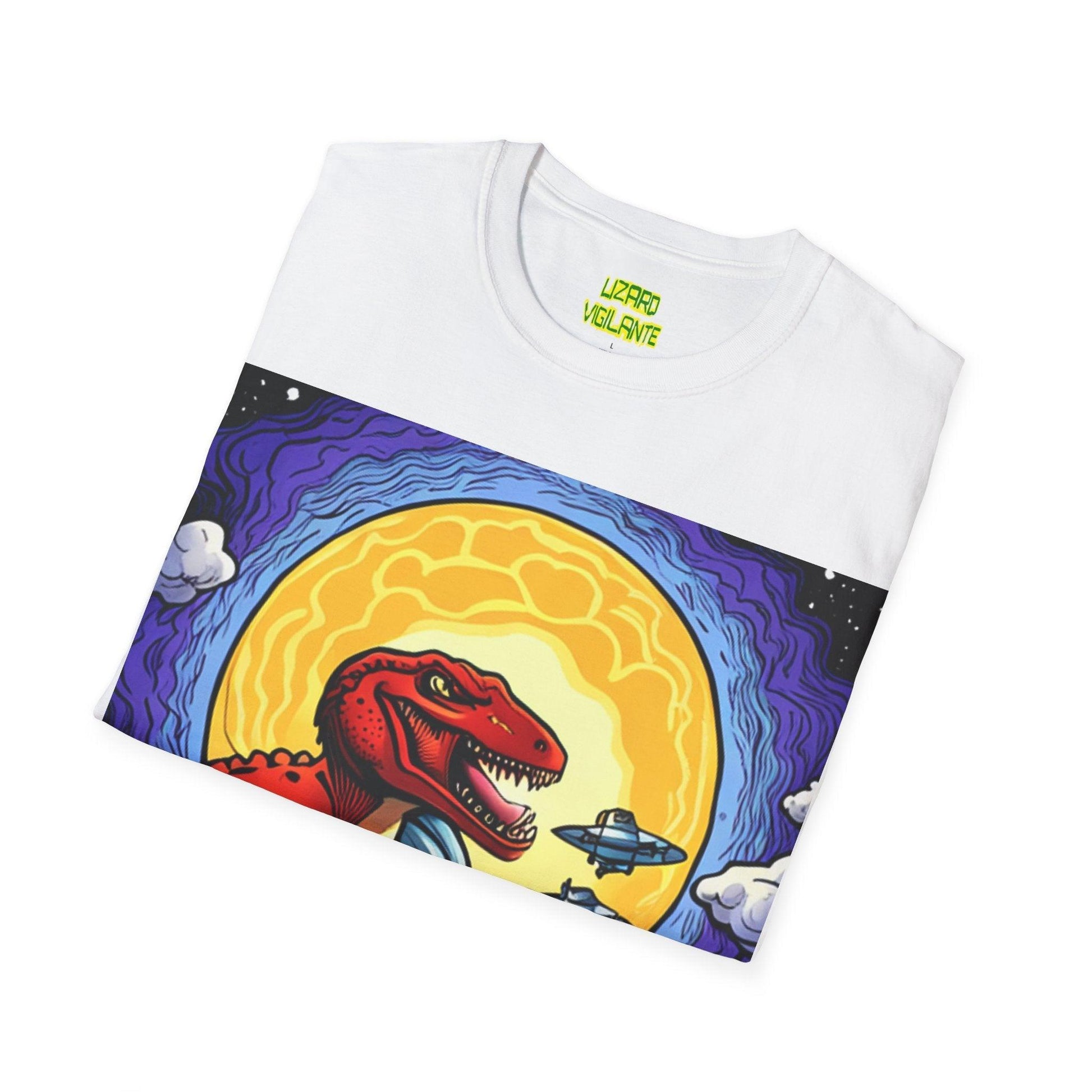 Lizard-saur Plays With Spacecraft Unisex Softstyle T-Shirt - Lizard Vigilante