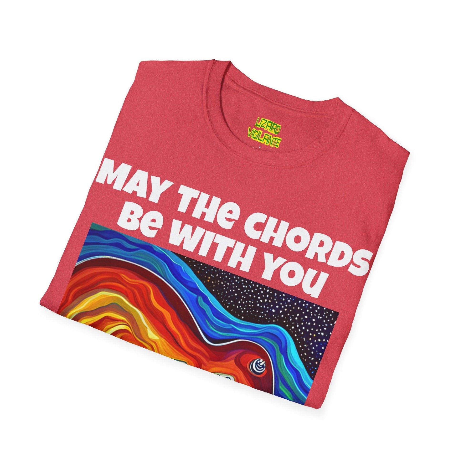 May The Chords Be With You Unisex Softstyle T-Shirt With Psychedelic Guitar Graphic - Lizard Vigilante