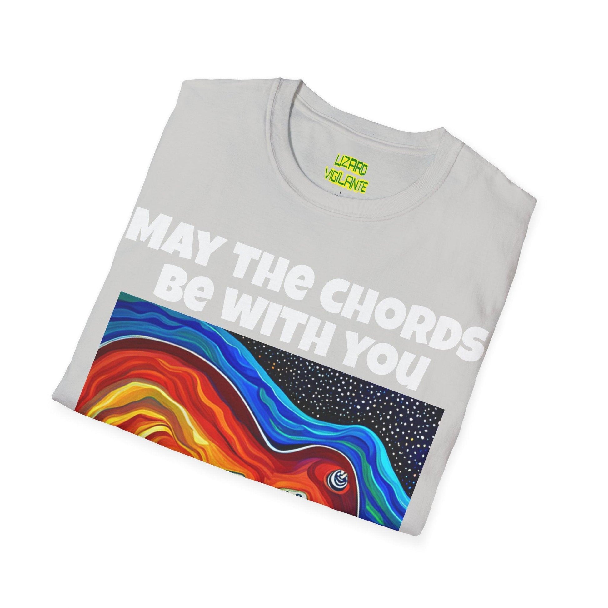 May The Chords Be With You Unisex Softstyle T-Shirt With Psychedelic Guitar Graphic - Lizard Vigilante