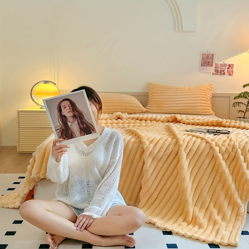 1pc Cozy Double-Sided 3D Rabbit Hair Blanket - Soft, Warm, and Fuzzy for Snuggling Up - Perfect for Office, Outdoor Camping, Sofa, and Gift Giving