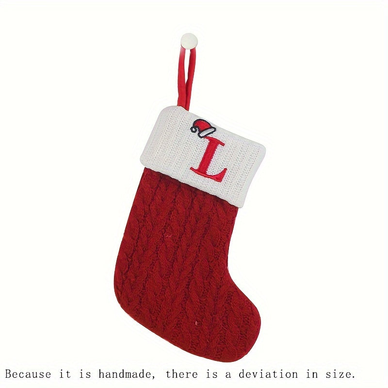 1pc Knitted Christmas Socks Stocking Gift Bag - Embroidered Alphabet, Candy Design, Scene Decor, Room Decor, Home Decor, Holiday Party Decor, Festive Gift Idea for Family and Friends