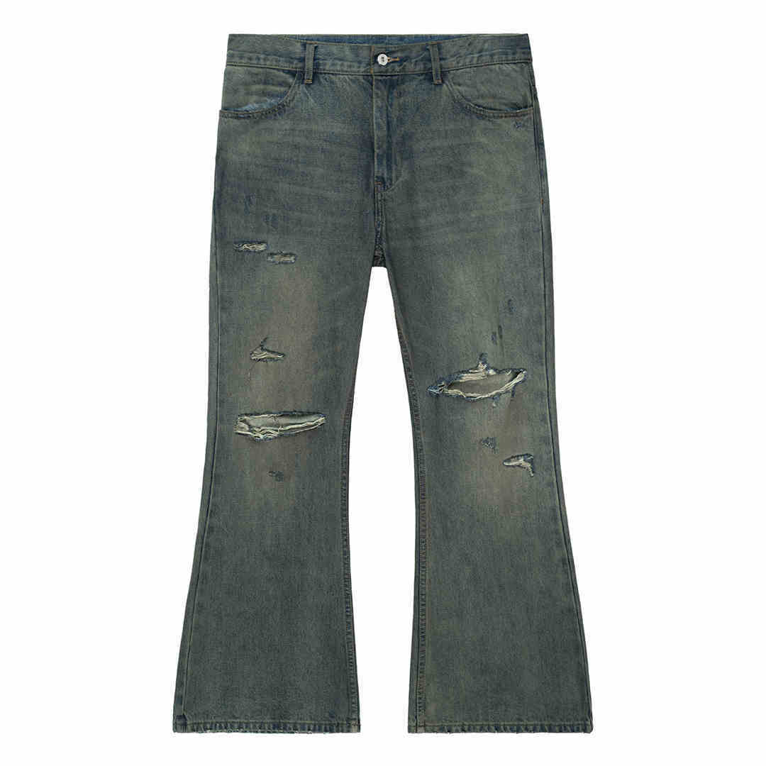 Cotton Retro Make Old Ripped Loose Micro-flared Trousers Jeans