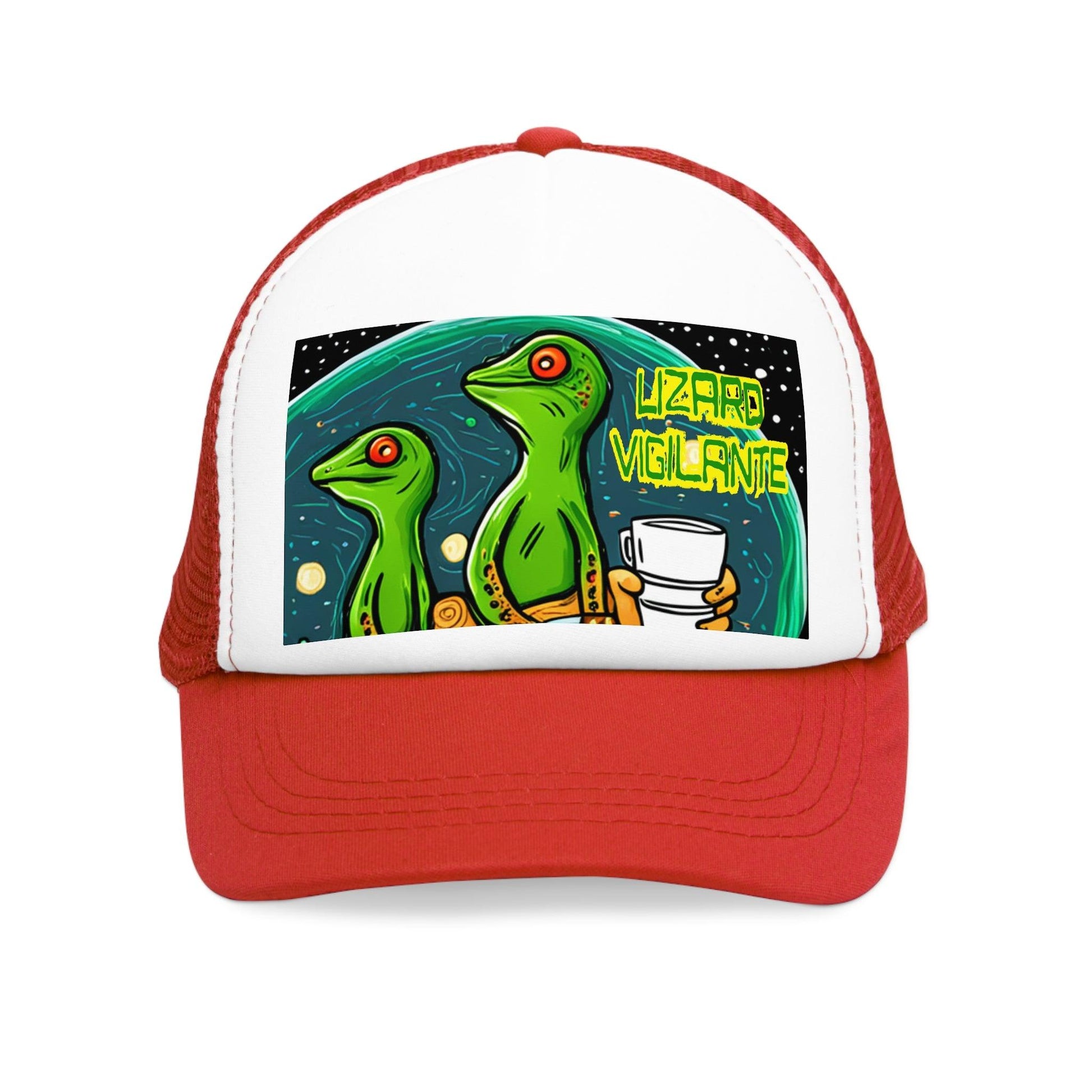 Lizard Vigilante Premium Coffee Cartoon Mesh Cap - Lizard Vigilante