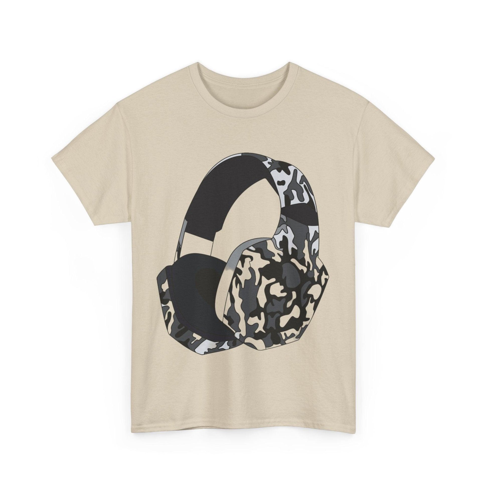 Black Camo Headphones Unisex Heavy Cotton Tee - Lizard Vigilante