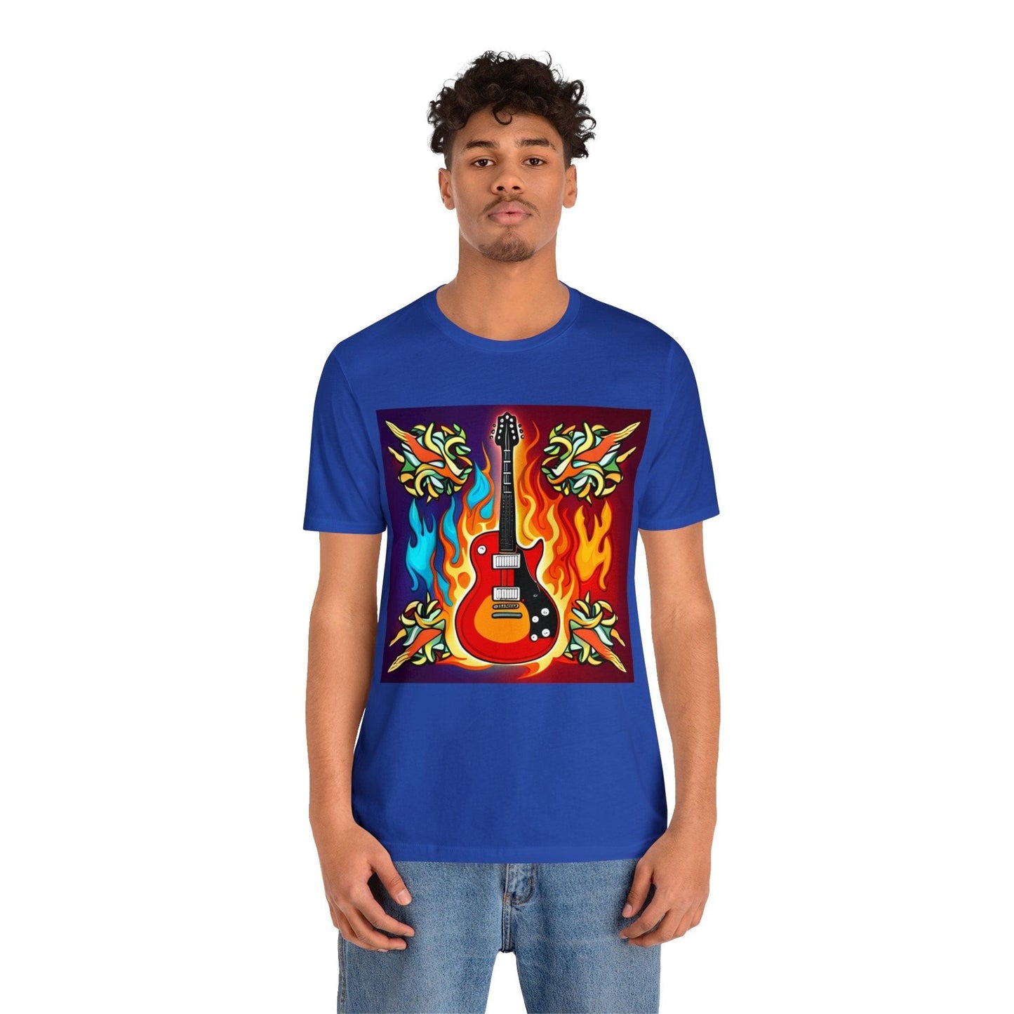 Flaming Axe Unisex Jersey Short Sleeve Tee Shirt Electric Guitar On Fire XS-3X - Lizard Vigilante