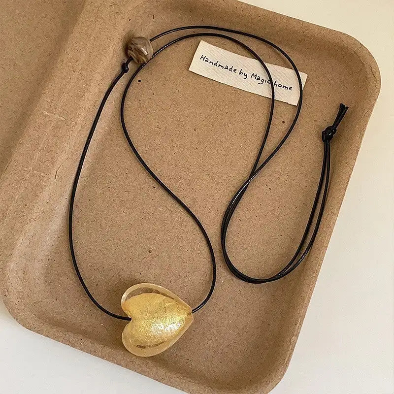 New Style Glass Love Pendant Design Sense Niche Long Necklace
