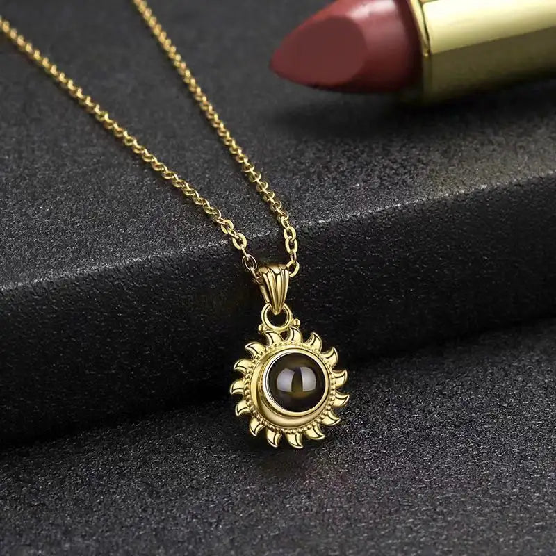 Female Sunflower Photo Projection 925 Pure Silver Necklace